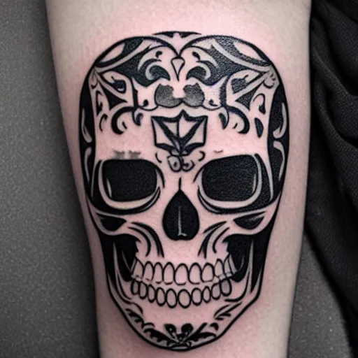 Image similar to tattoo design, stencil, tattoo stencil, traditional, a world famous tattoo of a geometric skull