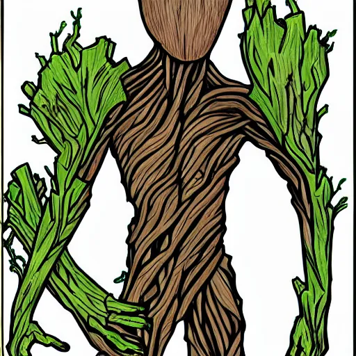 Prompt: Groot as a page in a coloring book