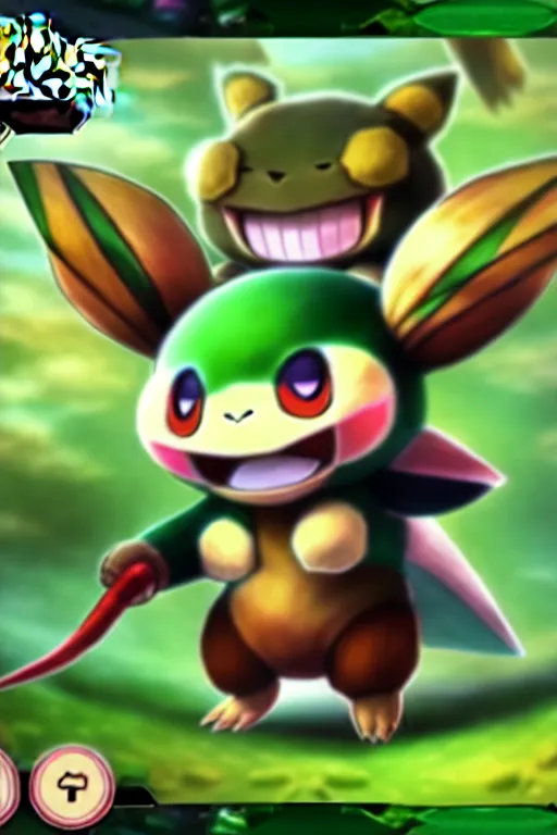 Image similar to teemo, a pokemon trading card of teemo, highly detailed pokemon trading card screenshot