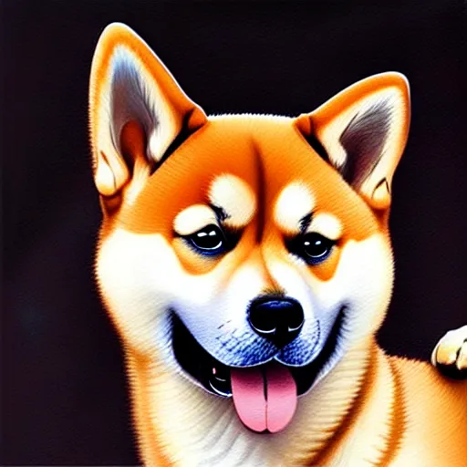 Image similar to epic professional oil painting of a shiba inu dog, epic, stunning, gorgeous, intricate detail, much wow, 4K, masterpiece