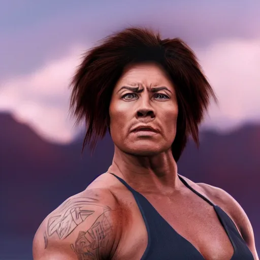 Image similar to The Rock Johnson if he was a woman, high octane render, 4k, hd