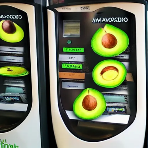 Prompt: an atm machine dispensing avocados