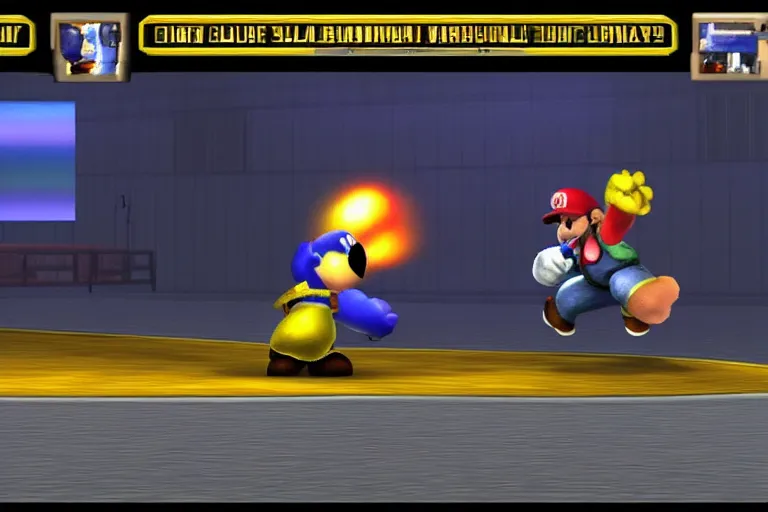 Prompt: videogame gameplay screenshot of super smash bros melee on nintendo gamecube, crt monitor