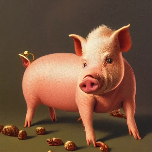 Prompt: the royal piglet by greg hildebrandt miniature pig regal baroque