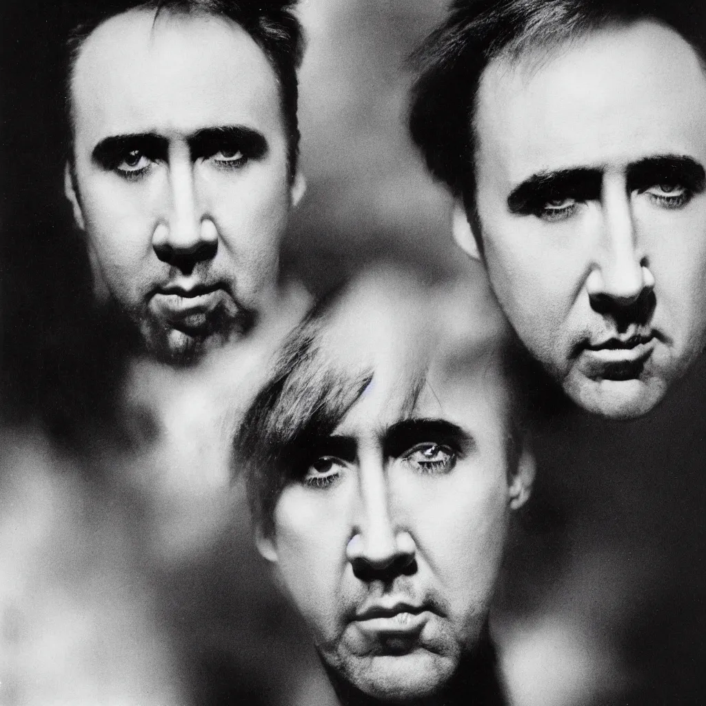 Prompt: nicolas cage headshot 1 9 8 3 photogram