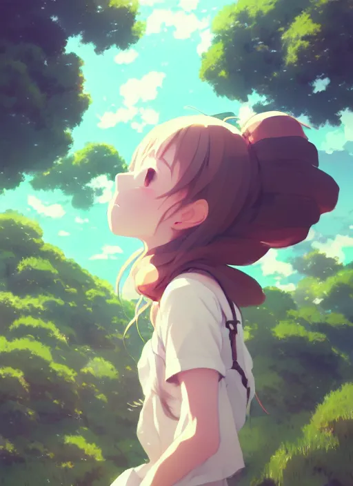 Image similar to portrait of cute girl, cloudy sky background lush landscape illustration concept art anime key visual trending pixiv fanbox by wlop and greg rutkowski and makoto shinkai and studio ghibli