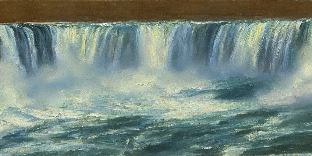 Image similar to painting of niagara falls by richard schmid, alla prima, loose gestural painterly