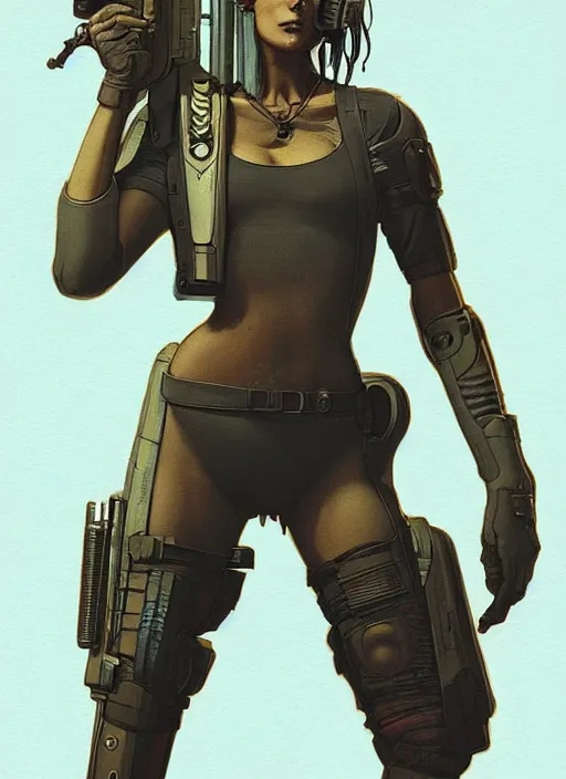 Image similar to cyberpunk mercenary. portrait by stonehouse and mœbius and will eisner and gil elvgren and pixar. realistic proportions. cyberpunk 2 0 7 7 character design, apex, blade runner 2 0 4 9 concept art. cel shading. attractive face. thick lines.