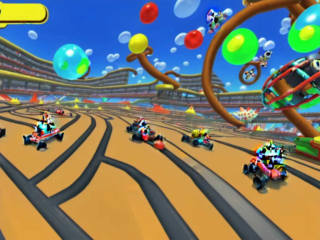 Prompt: pretzel track, mario kart 8 screenshot