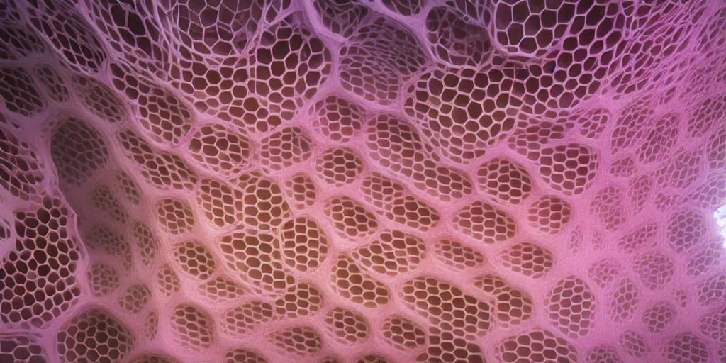 Prompt: biomorphic honeycomb building structure by ernesto neto, light - mint with light - pink color, 4 k, insanely quality, highly detailed, film still from the movie directed by denis villeneuve with art direction by zdzisław beksinski, telephoto lens, shallow depth of field