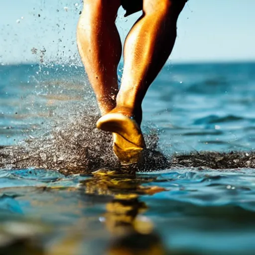 Prompt: closeup of a fish jumping out of the water as a fisherman reels him in