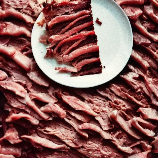 Prompt: a cake made out of meat, close up digital photography, instagram award winning photo,