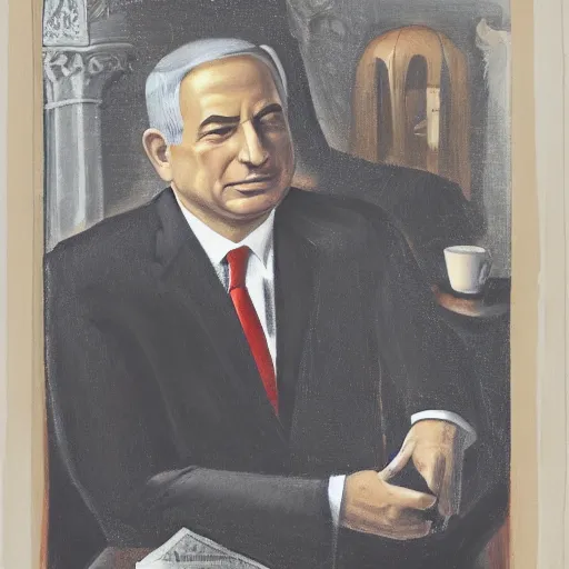 Image similar to ! dream portrait of benjamin netanyahu, vanitas. memento mori