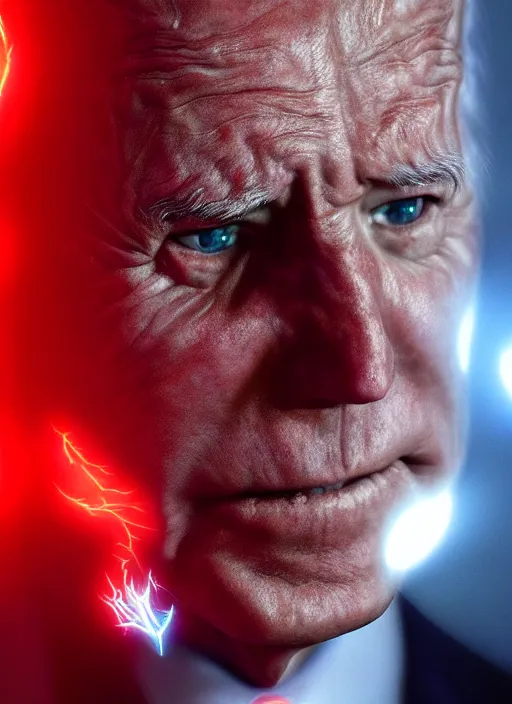 Prompt: hyper realistic ultra realistic godlike photo furious red glowing eyes biden, high quality photo, detailed , 8k