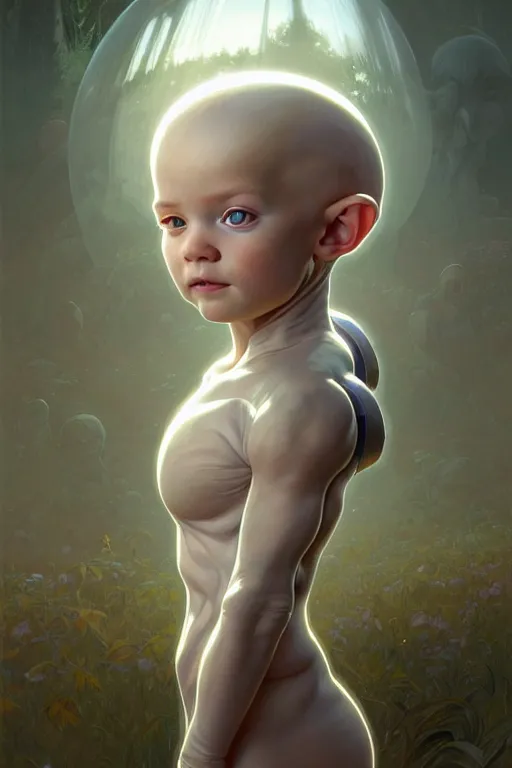 Prompt: clear portrait of a baby alien, cottagecore!!, background hyper detailed, character concept, full body, dynamic pose, intricate, elegant, highly detailed, digital painting, artstation, concept art, smooth, sharp focus, illustration, art by artgerm and greg rutkowski and alphonse mucha