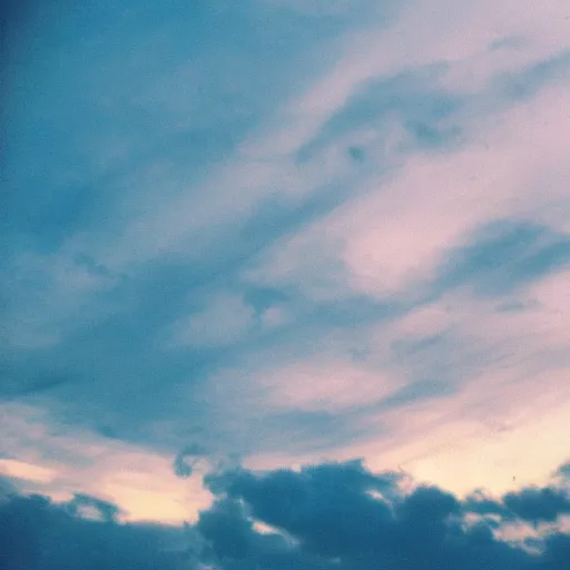Prompt: lofi aesthetically pleasing clouds during dusk, taken by a disposable camera
