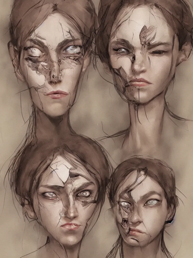 Image similar to fractured female faces by disney concept artists, blunt borders, rule of thirds