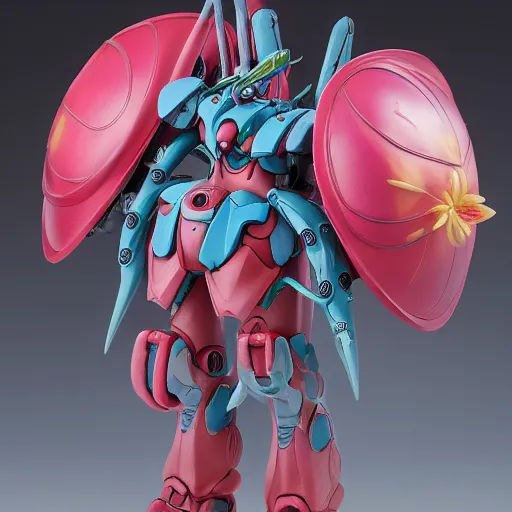 Prompt: futuristic nymphaea gouf waterlily upper body, sepals forming helmet, floral details, nymphaea, 8 k hd resolution, barbatos gundam with floral inlay, bandai box art, star wars, makoto kobayashi, frank gehry, raymond swanland