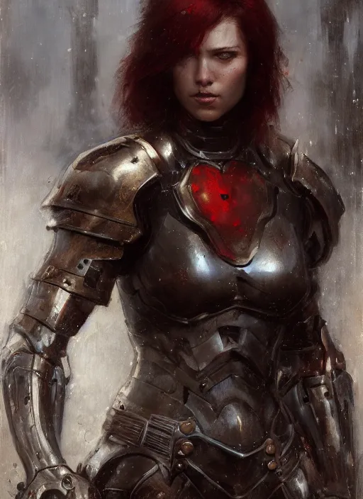 Image similar to red short haired muscular woman wearing basic black armour, detailed by gaston bussiere, bayard wu, greg rutkowski, giger, maxim verehin, greg rutkowski, masterpiece, sharp focus, cinematic lightning