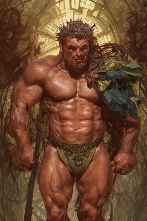 Image similar to portrait of viktor orban as a hulking herculean demon, forest, godlike, full body, fantasy, intricate, elegant, highly detailed, digital painting, artstation, concept art, sharp focus, illustration, art by artgerm and greg rutkowski and alphonse mucha