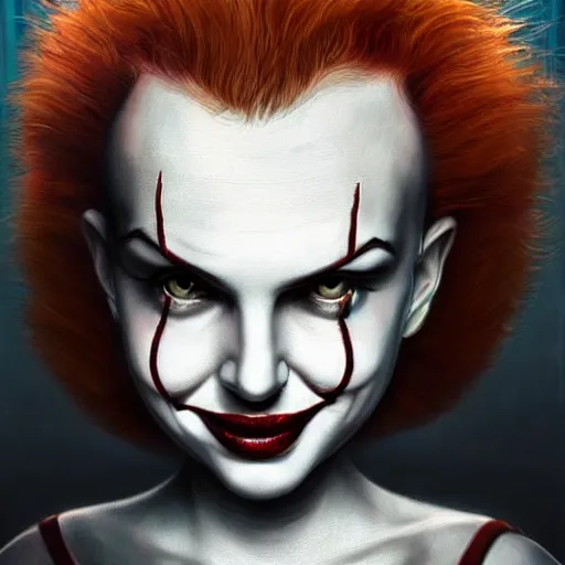 Image similar to surrealism grunge cartoon portrait sketch of natalie portman with a wide smile by - michael karcz, loony toons style, pennywise style, horror theme, detailed, elegant, intricate