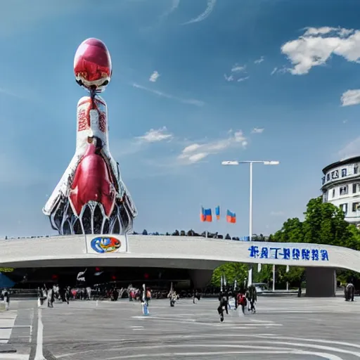 Image similar to hyperrealistic image of chinese spaceship landing in munich germany