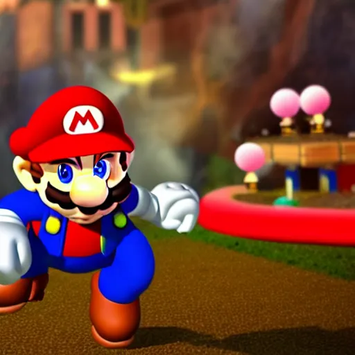 Image similar to Mario looking at the camera dramatically with cinematic lighting