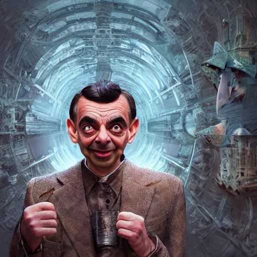 Image similar to Very very very very highly detailed epic central composition photo of Mr Bean face, intricate, utopian, sci-fi, extremely detailed, digital painting, smooth, sharp focus, illustration, intimidating lighting, incredible art by Brooke Shaden, artstation, concept art, Octane render in Maya and Houdini