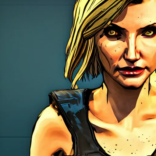 Image similar to cameron diaz portrait, borderlands, tales from the borderlands, the wolf among us, comic, cinematic lighting, studio quality, 8 k