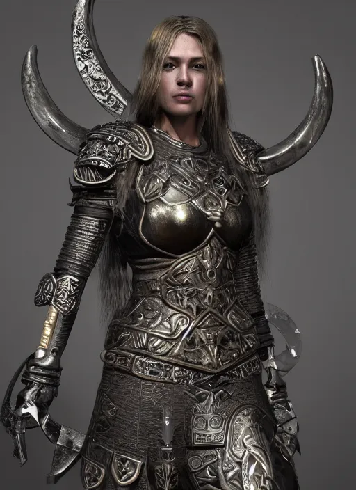 Prompt: hyper realistic glorious ancient viking assassin girl in a obsidian metal armor, futuristic design, designed by makoto kobayashi and luca zampriolo, portrait, sexy style, wood and gold details, intricate, extremely detailed, ornate, deep of field, hard surface, exoskeleton, substance designer metal unreal engine. amazing likeness. very detailed.