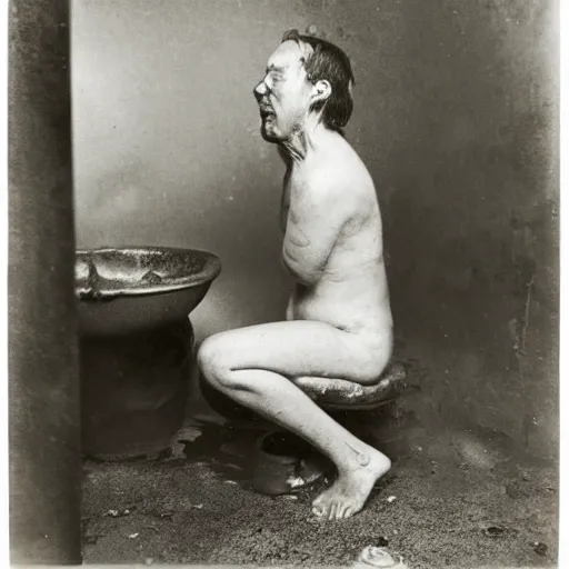 Prompt: a person bathing in concentrated sulphuric acid, portrait photograph