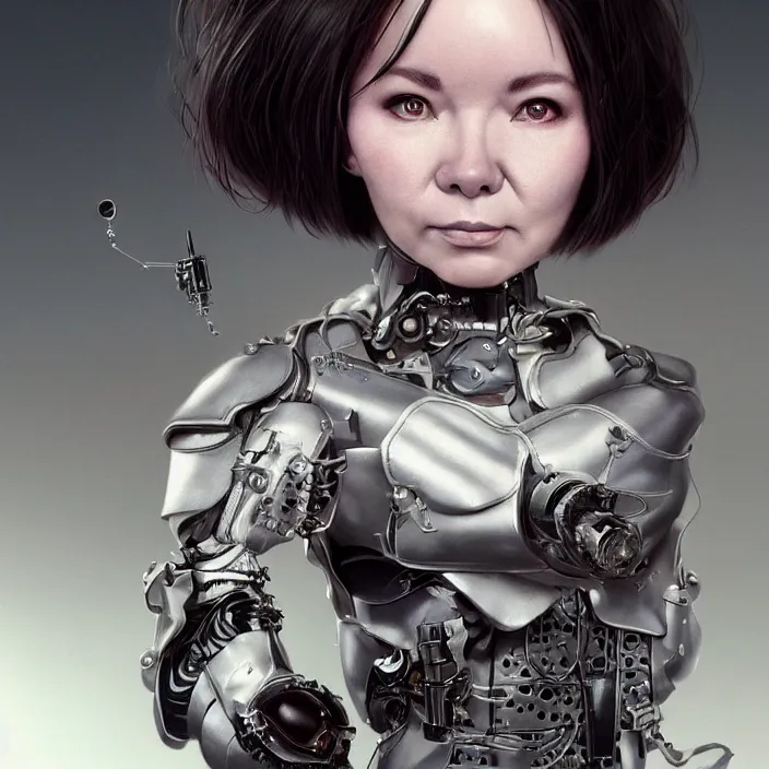 Image similar to hyper - realistic bjork leather cyborg - by tom bagshaw, by ilya kuvshinov, rtx rendering, octane render 1 2 8 k, maya, extreme high intricate details by wlop, digital anime art by ross tran, medium shot, close up shot, composition by sana takeda, dramatic lighting by greg rutkowski, 8 k, trending on artstation