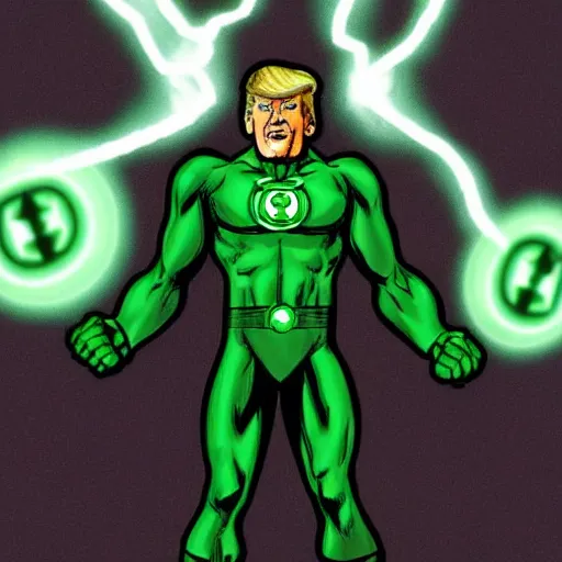 Image similar to Donald Trump as green lantern, concept art