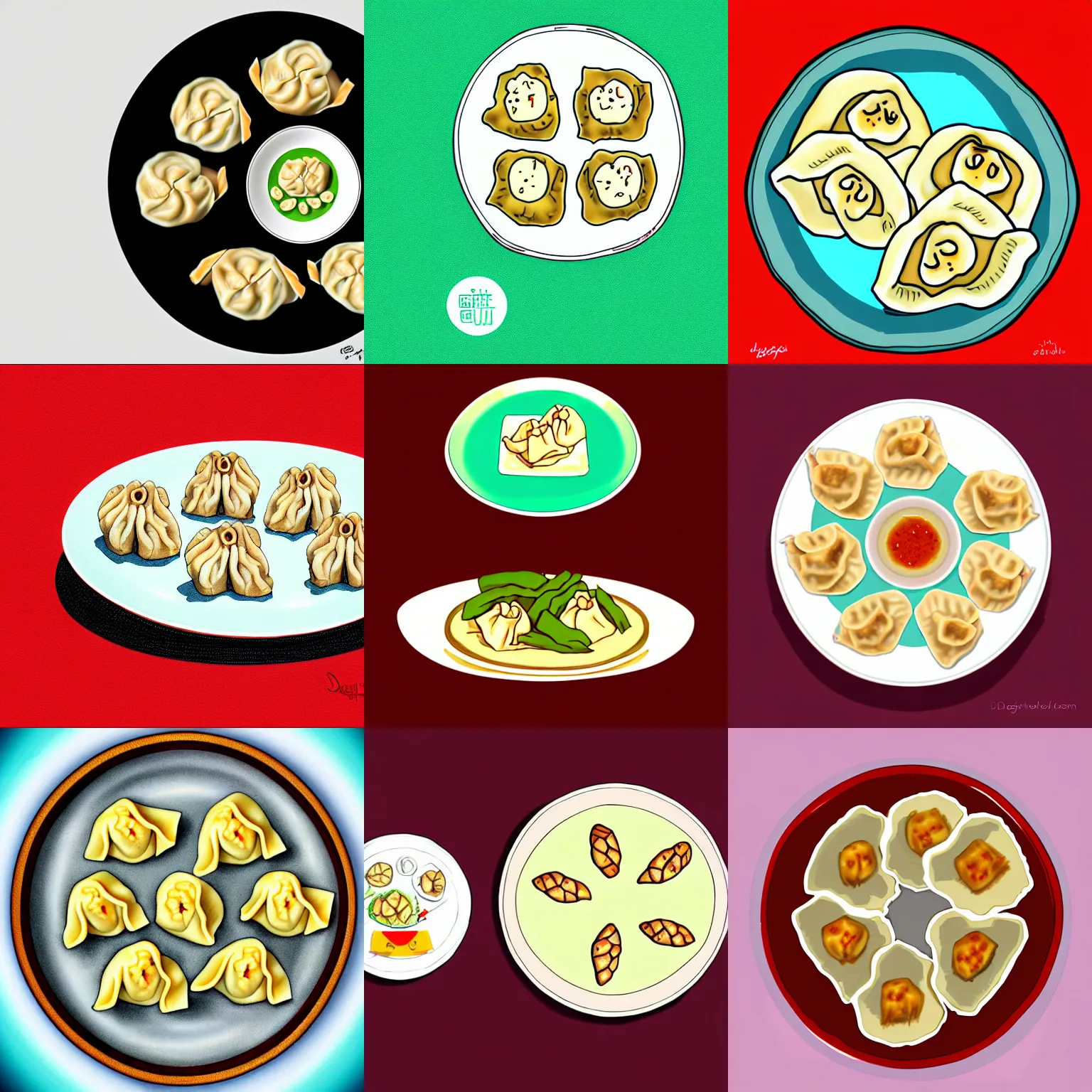 Prompt: dumplings on a plate, digital art, illustrations