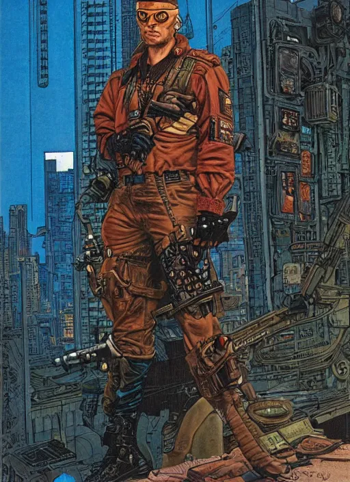 Prompt: cyberpunk mercenary. portrait by clyde caldwell and mœbius and will eisner and gil elvgren