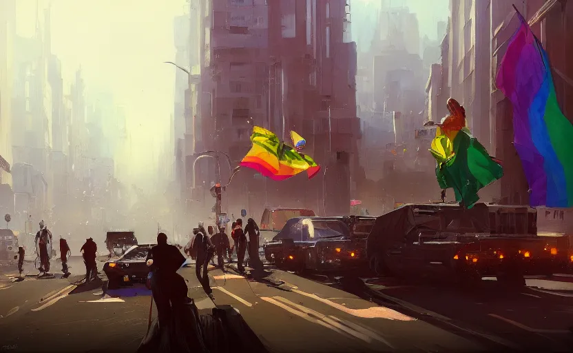 Image similar to a painting of pride month in san francisco trending on artstation in the style of greg rutkowski