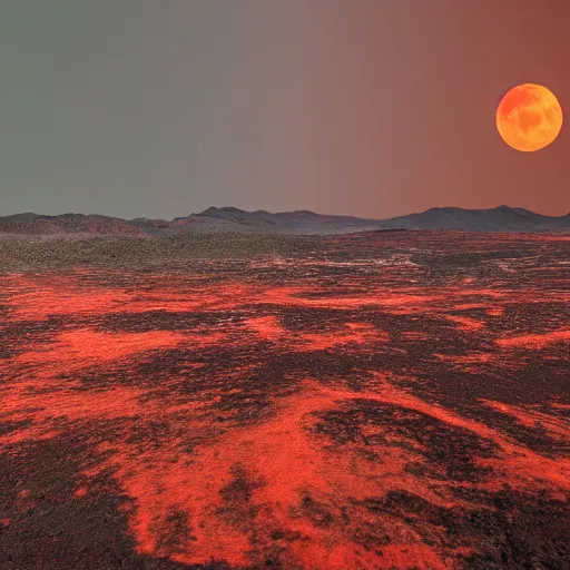 Image similar to photo of apocalypse landscape with full red Moon 8K