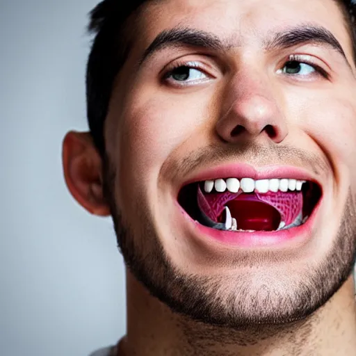 Image similar to man completely covered in human teeth