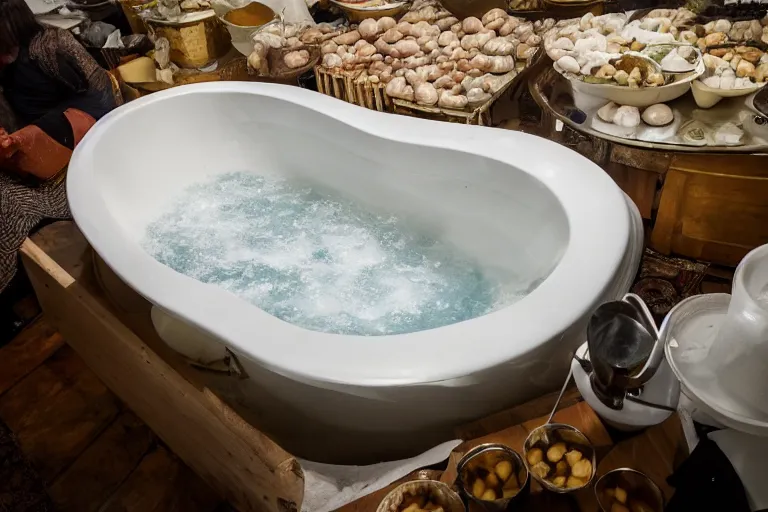 Image similar to a giant bathtub filled to the brim with small pelmeni