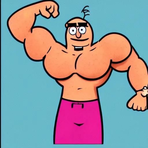 Prompt: a cartoon image of a extremely muscular patrick from spongebob