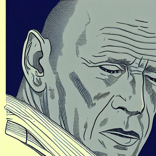 Prompt: “ bruce willis retro minimalist portrait by jean giraud, moebius starwatcher comic, 8 k ”