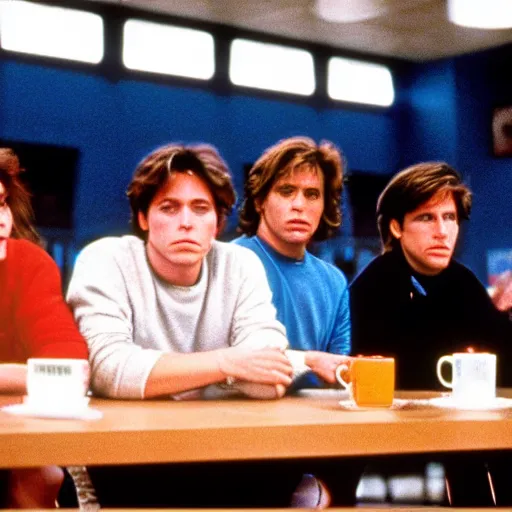 Prompt: color film still from movie the breakfast club 1985, staring elon musk, jeff bezos, bill gates, steve jobs, XF IQ4, 150MP, 50mm, F1.4, ISO 200, 1/160s, natural light