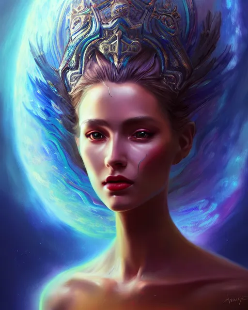 Prompt: painting of stunning otherworldly goddess of beauty rising from the void, highly detailed, digital painting, artstation, concept art, smooth, sharp focus, illustration, 8 k