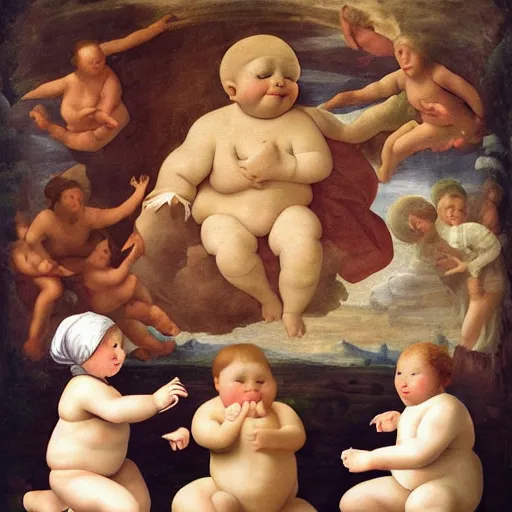 Prompt: The Pillsbury dough boy in the style of a renaissance painting.