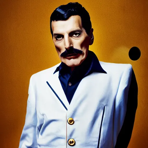 Image similar to old freddie mercury singer at age 7 5 years old, color ( sony a 7 r iv, symmetric balance, polarizing filter, photolab, lightroom, 4 k, dolby vision, photography award ), vogue, perfect face, movie poster