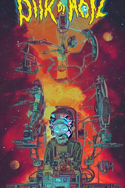 Prompt: Rick and Morty, science fiction, retro cover, high details, intricate details, by vincent di fate, artgerm julie bell beeple, 60s, inking, vintage 60s print, screen print