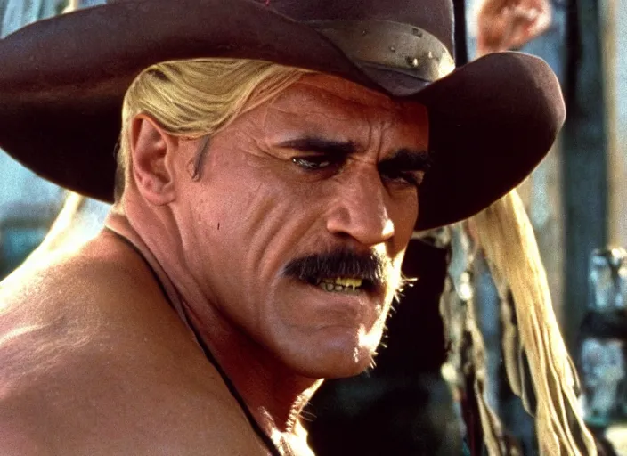 Image similar to film still of Hulk Hogan as Doc Holiday in Tombstone 1993, 4k