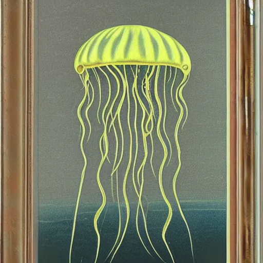 Image similar to a stinging jellyfish, by grant wood