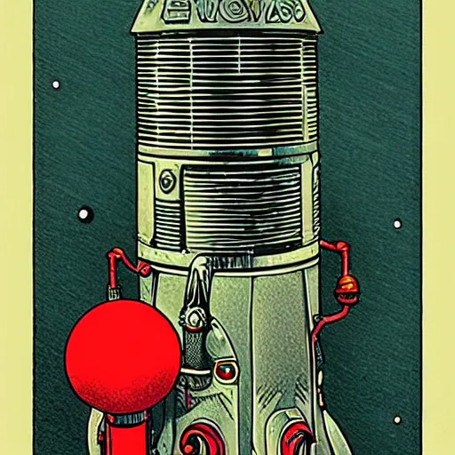 Prompt: Tom Servo from MST3K illustrated by Les Edwards