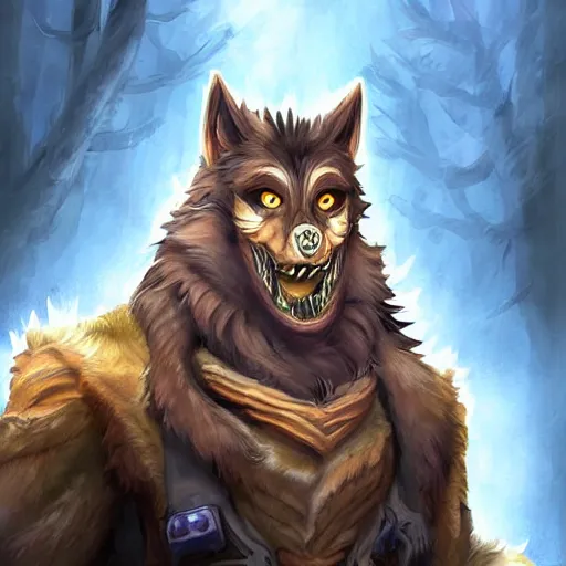 Prompt: a portrait of a man turning into a 1% partial werewolf, fantasy digital art, in the style of hearthstone artwork